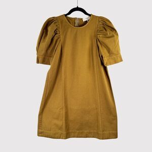 NWT Sea NY Womens Dress Brown Denim Metta Acid Puff Sleeve Mini Jean A Line XS